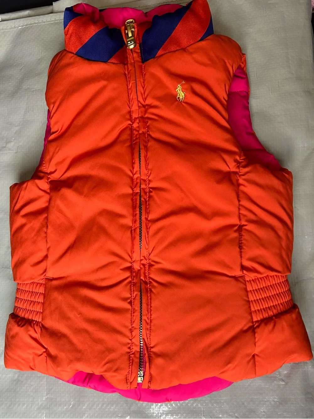 Polo Ralph Lauren Reversible Puffer Vest 2T Pink Orange Navy Gold zipper